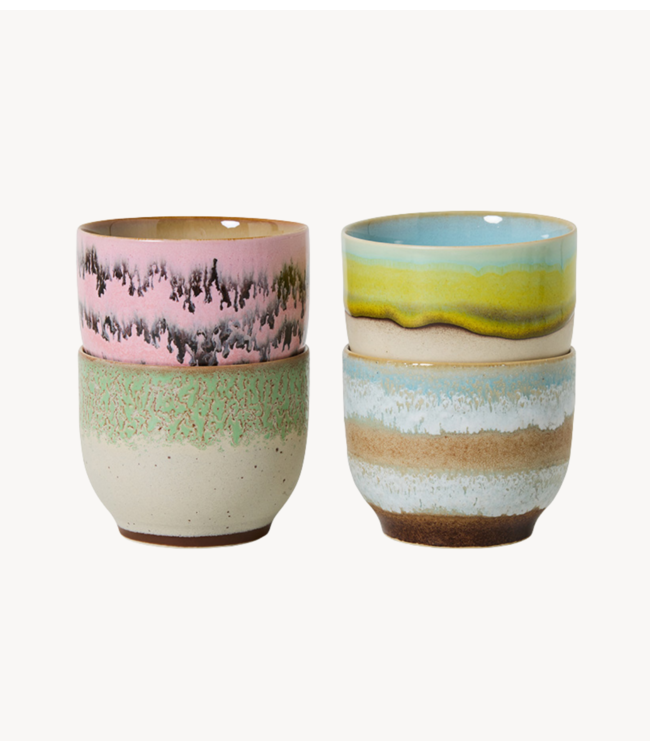 HKLIVING Mok 70s ceramics: café cups, deco (set of 4)