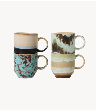 HKLIVING Mok 70s ceramics: café mugs, abstract (set of 4)