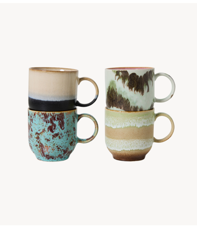 HKLIVING Mok 70s ceramics: café mugs, abstract (set of 4)