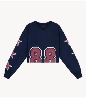 Refined Department Top ladies knitted cropped top with v-neck ULLA navy