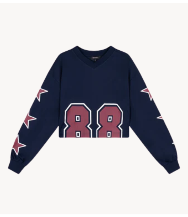 Refined Department Top ladies knitted cropped top with v-neck ULLA navy