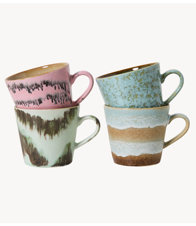 HKLIVING Mok 70s ceramics: cappuccino mugs, dada (set of 4)