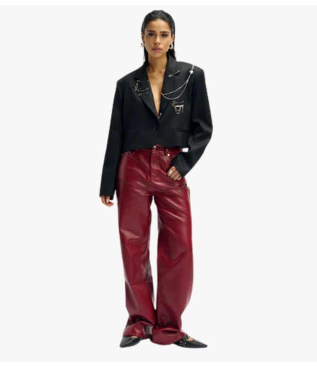 Refined Department Broek ladies woven vegan leather wide leg pants ESMEE bordeaux
