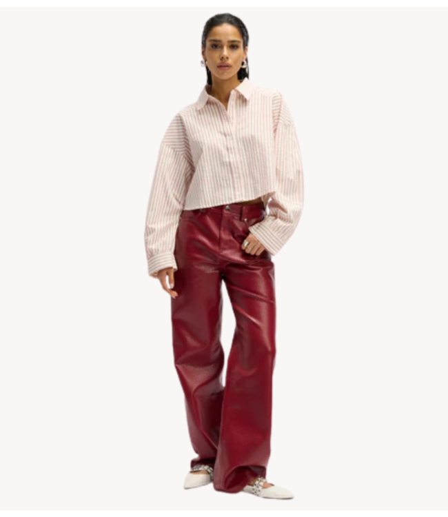Refined Department Broek ladies woven vegan leather wide leg pants ESMEE bordeaux