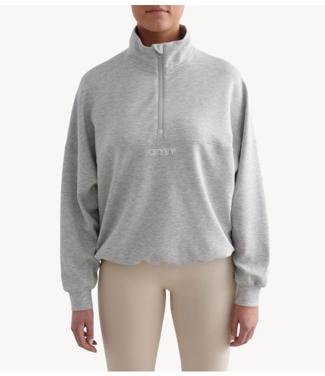 aim'n Trui Light Grey Melange Comfy Modal Half Zip