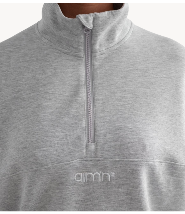 aim'n Trui Light Grey Melange Comfy Modal Half Zip