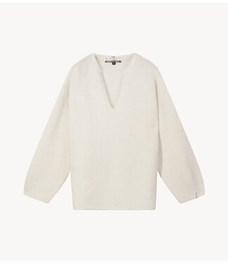 10DAYS Trui v-neck hairy knit sweater ecru