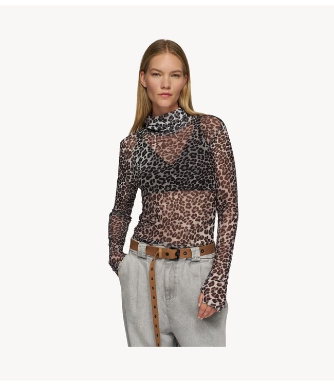 10DAYS Top mesh long sleeve leopard ecru
