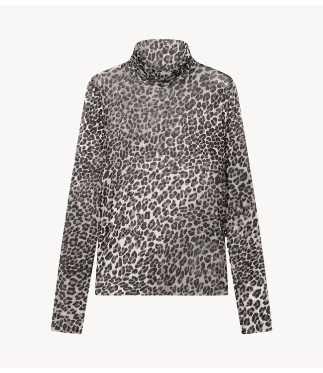 10DAYS Top mesh long sleeve leopard ecru