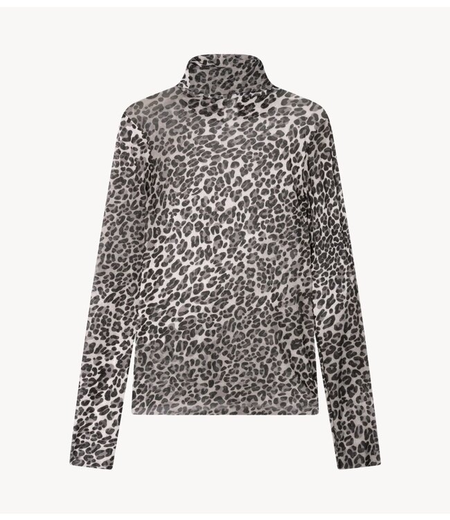10DAYS Top mesh long sleeve leopard ecru