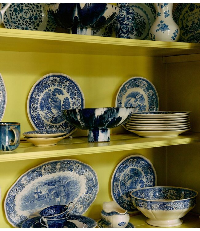 HKLIVING Schaal Ceramic bowl on base, indigo