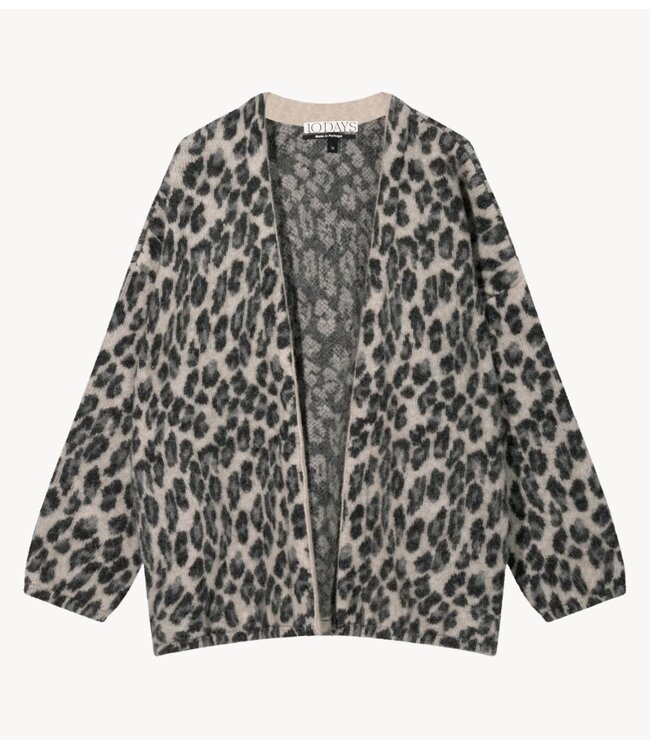 10DAYS Vest knit cardigan leopard soft white melee