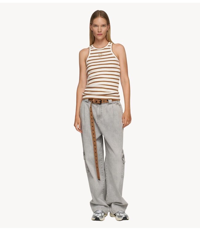 10DAYS Top tank top rin stripes ecru/suede