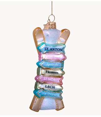 Vondels Ornament glass soft color ski w/names H11.5cm