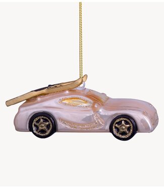 Vondels Ornament glass champagne opal car with skis on top H4cm
