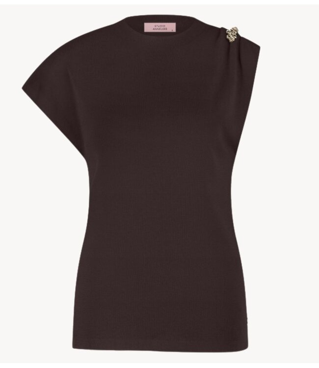 Studio Anneloes Top Fanny button top espresso