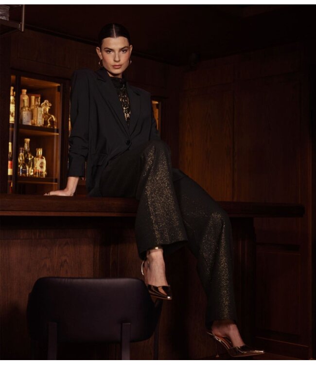 Studio Anneloes Broek Lexie sparkle waffle trousers black/gold