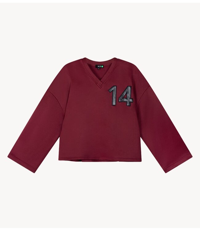 Alix The Label Trui ladies knitted baseball sweater bordeaux