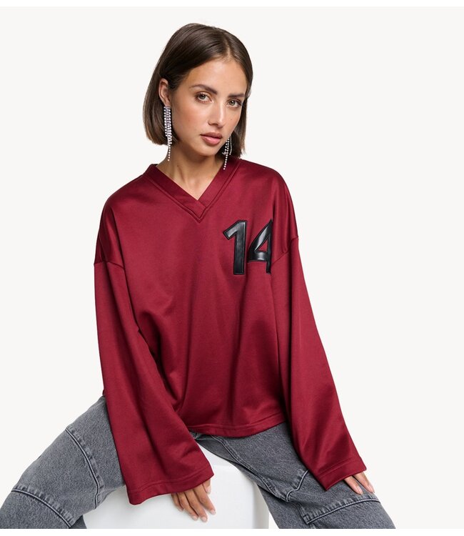 Alix The Label Trui ladies knitted baseball sweater bordeaux