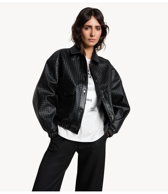Alix The Label Jacket ladies woven braided faux leather jacket black