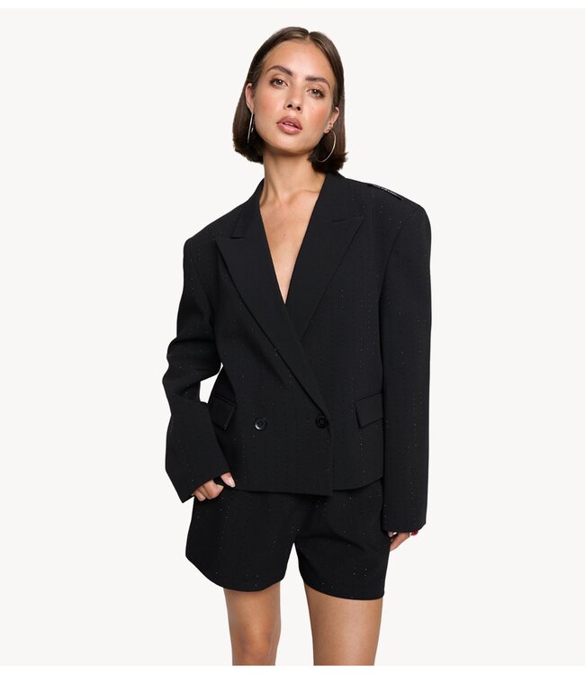Alix The Label Blazer ladies woven cropped studs blazer black