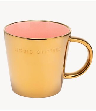 Vondels Mok Tea cup ceramic LIQUID GLITTERS gold pink 350ml gold pink