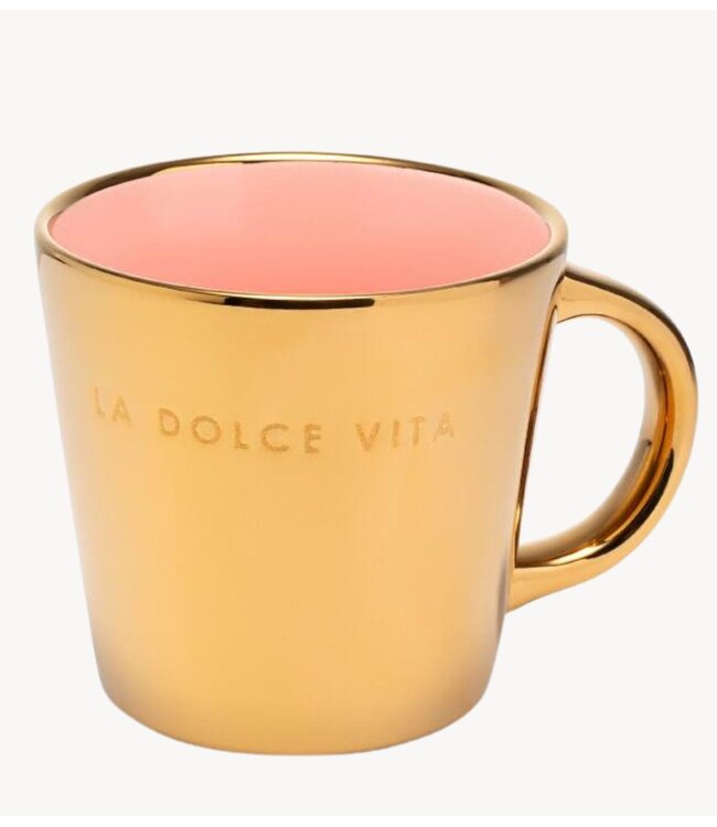 Vondels Mok  Cappuccino cup ceramic LA DOLCE VITA gold pink 250ml gold ecru