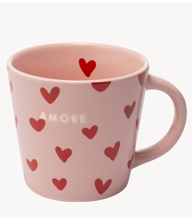 Vondels Mok Cappuccino cup ceramic hearts AMORE pink 250ml pink