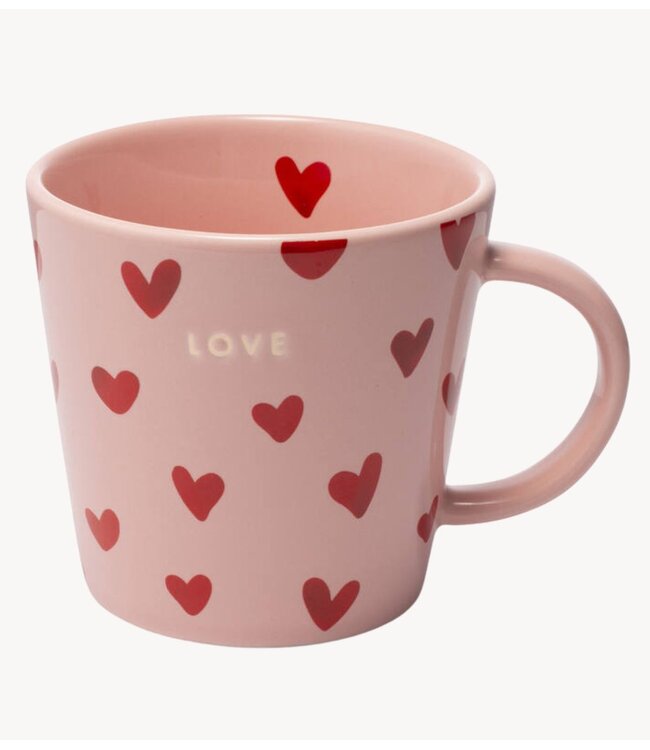 Vondels Mok Tea cup hearts ceramic LOVE pink 350ml pink