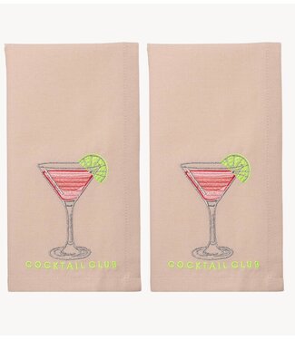 Vondels Servet Embroidered napkins COCKTAIL CLUB beige 45cm pack of 2 beige