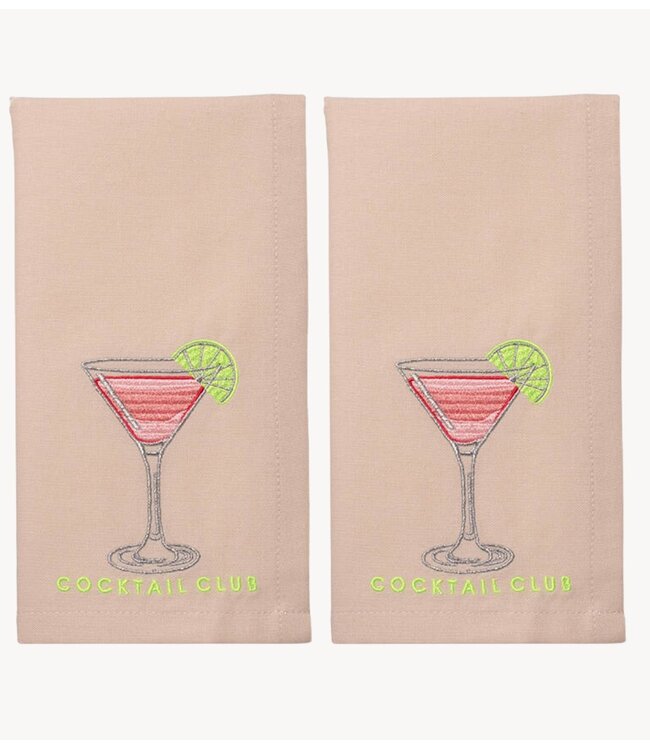 Vondels Servet Embroidered napkins COCKTAIL CLUB beige 45cm pack of 2 beige