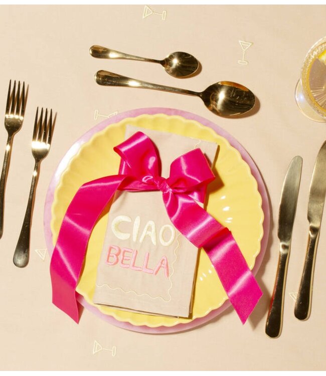 Vondels Servet Embroidered napkins CIAO BELLA warm beige 45cm Pack of 2 warm beige