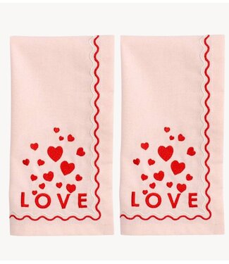 Vondels Servet Embroidered napkins LOVE soft pink 45cm Pack of 2 soft pink