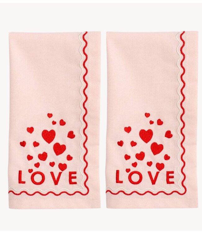Vondels Servet Embroidered napkins LOVE soft pink 45cm Pack of 2 soft pink
