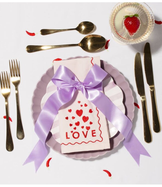 Vondels Servet Embroidered napkins LOVE soft pink 45cm Pack of 2 soft pink