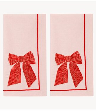 Vondels Servet Embroidered napkins BOW soft pink 45cm Pack of 2 soft pink