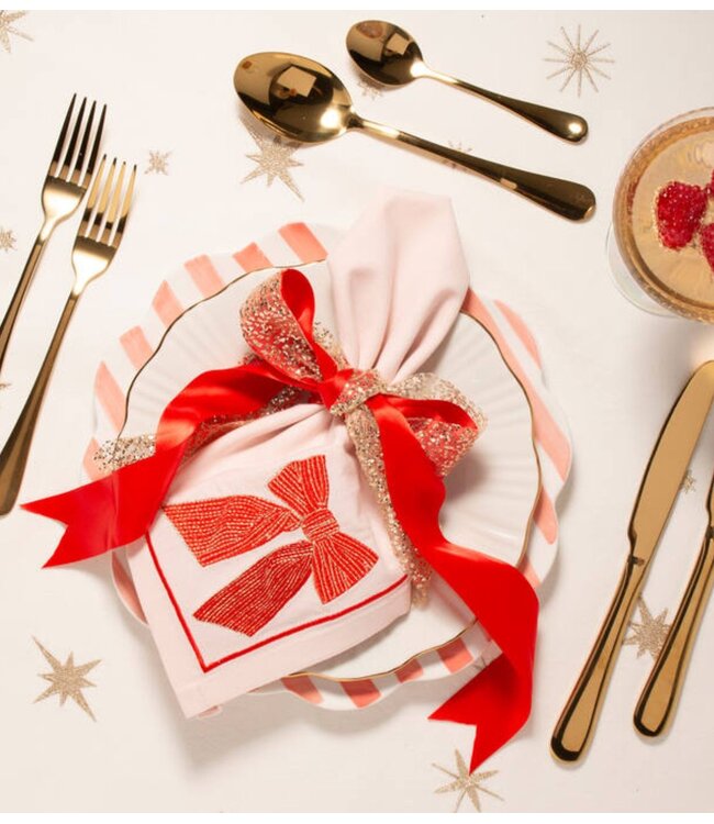 Vondels Servet Embroidered napkins BOW soft pink 45cm Pack of 2 soft pink