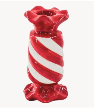 Kklup Home Selection Kaarsenhouder Candle Holder- Toffee Candy - Ceramic- Red/ White- 7,5x7,5x13 cm