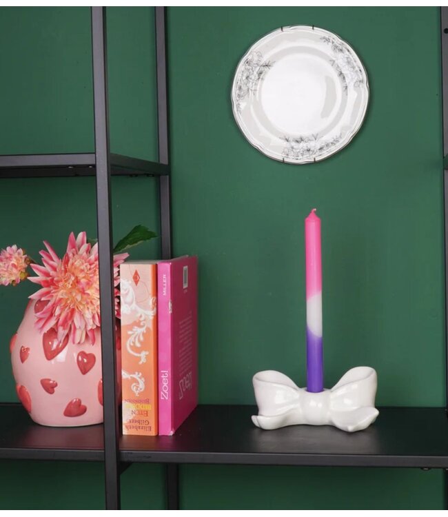 Kklup Home Selection Kaarsenhouder Candle Holder- Bow- Ceramic-White- 18x9x7 cm