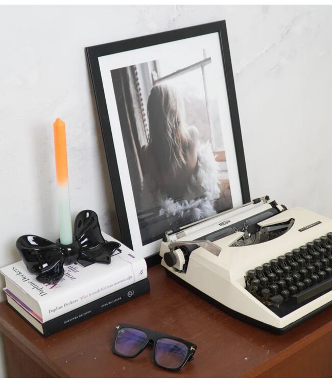 Kaarsenhouder Candle Holder- Bow- Ceramic- Black- 18x9x7 cm