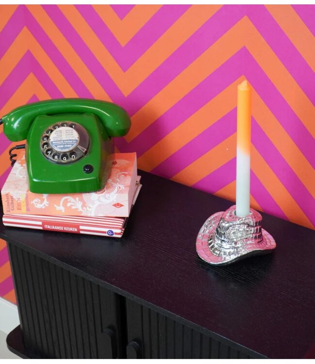 Kaarsenhouder Candle Holder - Cowboy Hat - Ceramic- Silver -13,5x11x7 cm