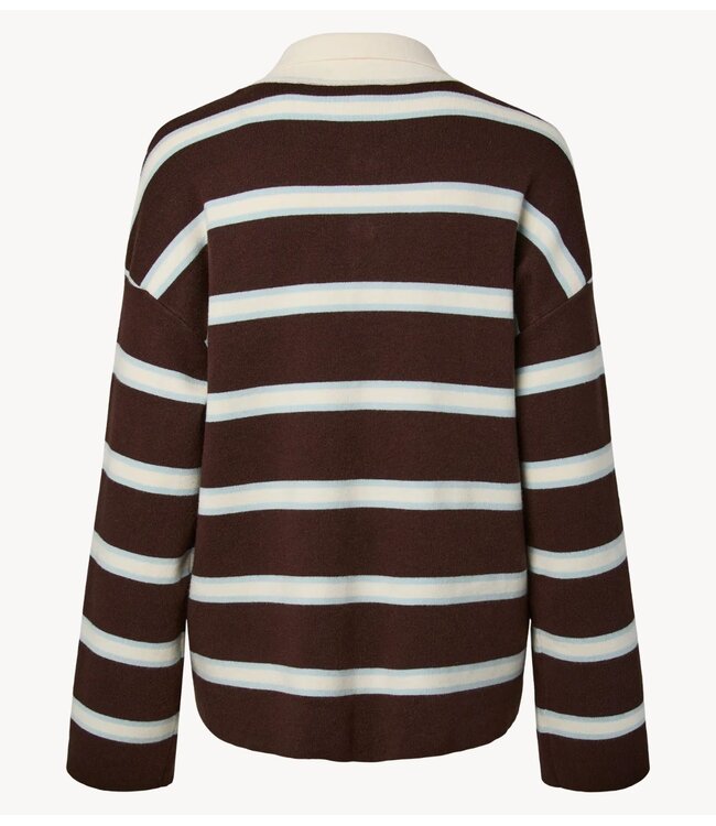 Y.A.S Top YASISABELL LS POLO KNIT PULLOVER Chocolate Brown W. Stripes