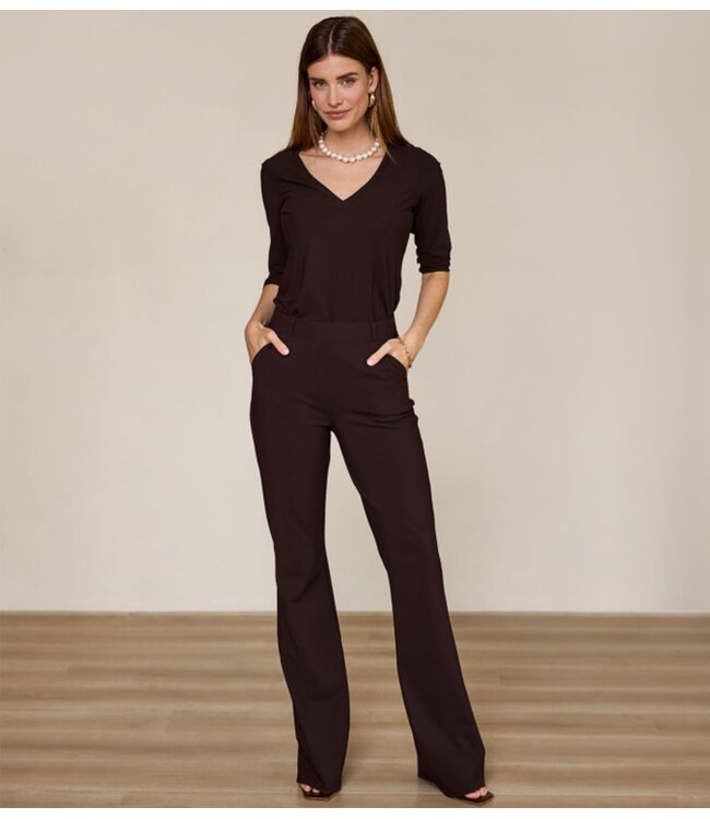 Studio Anneloes Broek Flair long bonded trousers espresso
