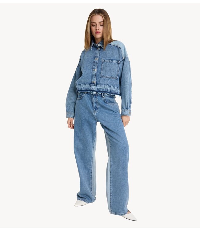 Alix The Label Broek ladies woven mix denim pants light bleu denim