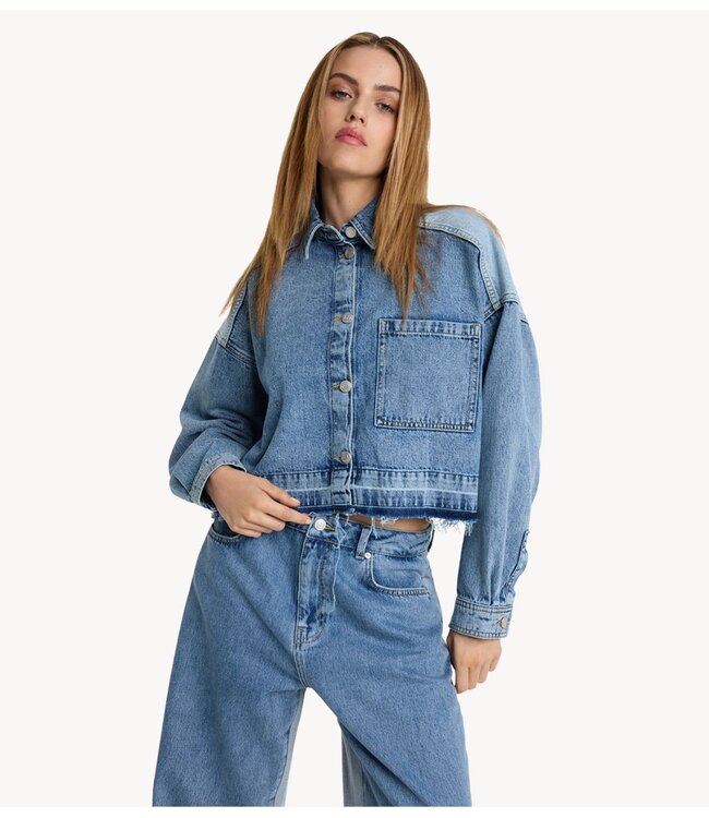 Alix The Label Blouse ladies woven mix denim blouse light blue denim