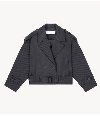 Alix The Label Jack ladies woven pinstripe cropped jacket antracite melange