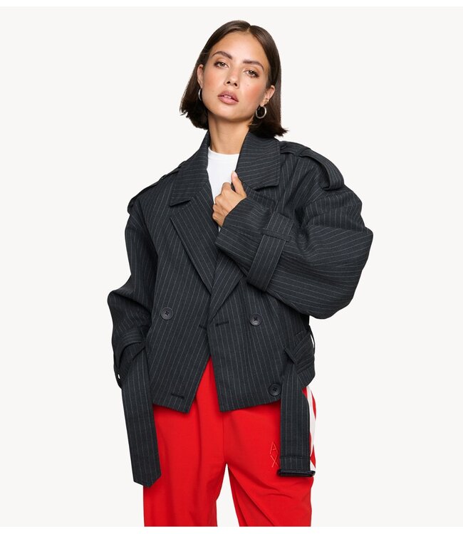 Alix The Label Jack ladies woven pinstripe cropped jacket antracite melange