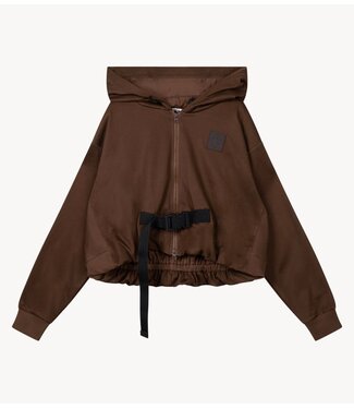 10DAYS Trui belted zip hoodie dark truffle
