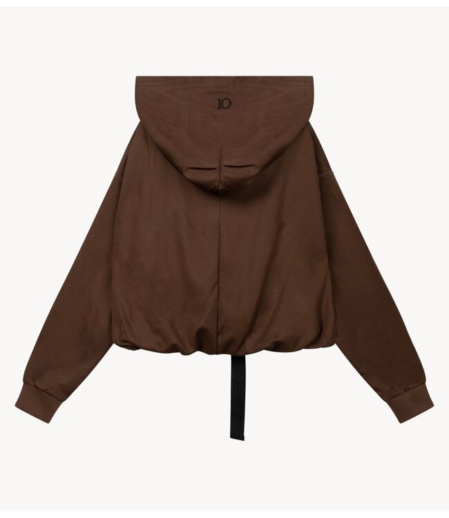 10DAYS Trui belted zip hoodie dark truffle