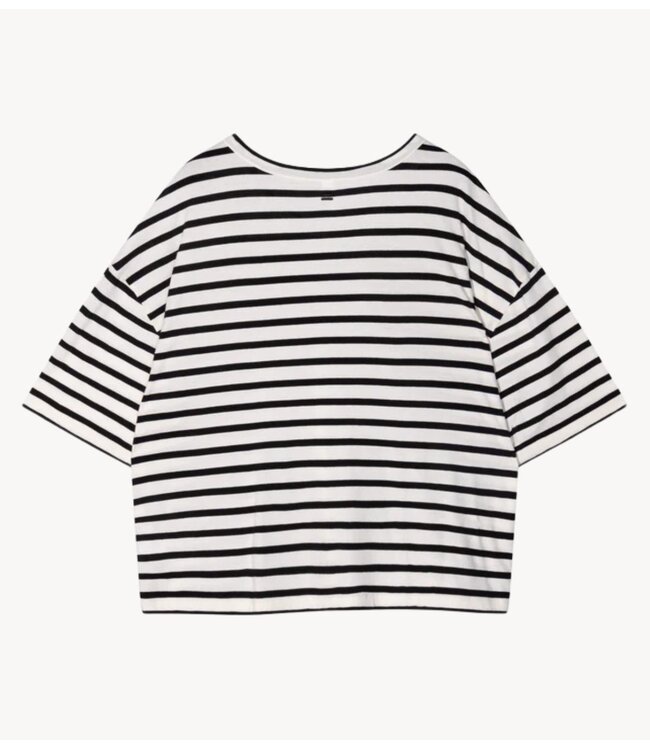 10DAYS Top boxy v-neck tee ecru/black